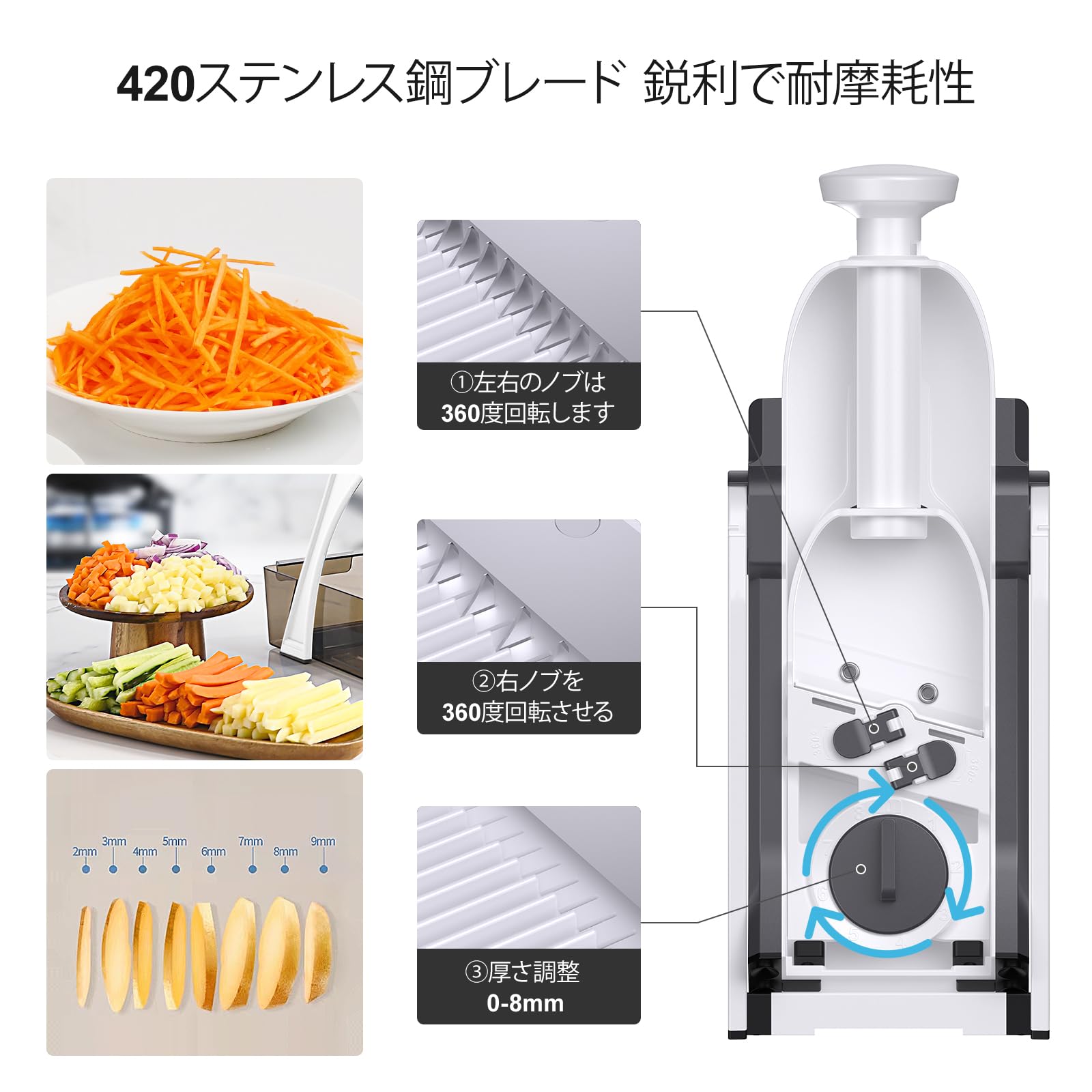 ミニ野菜スライサー Amazon | 5 in 1 安全野菜チョッパー、キッチン用マンドリンスライサー